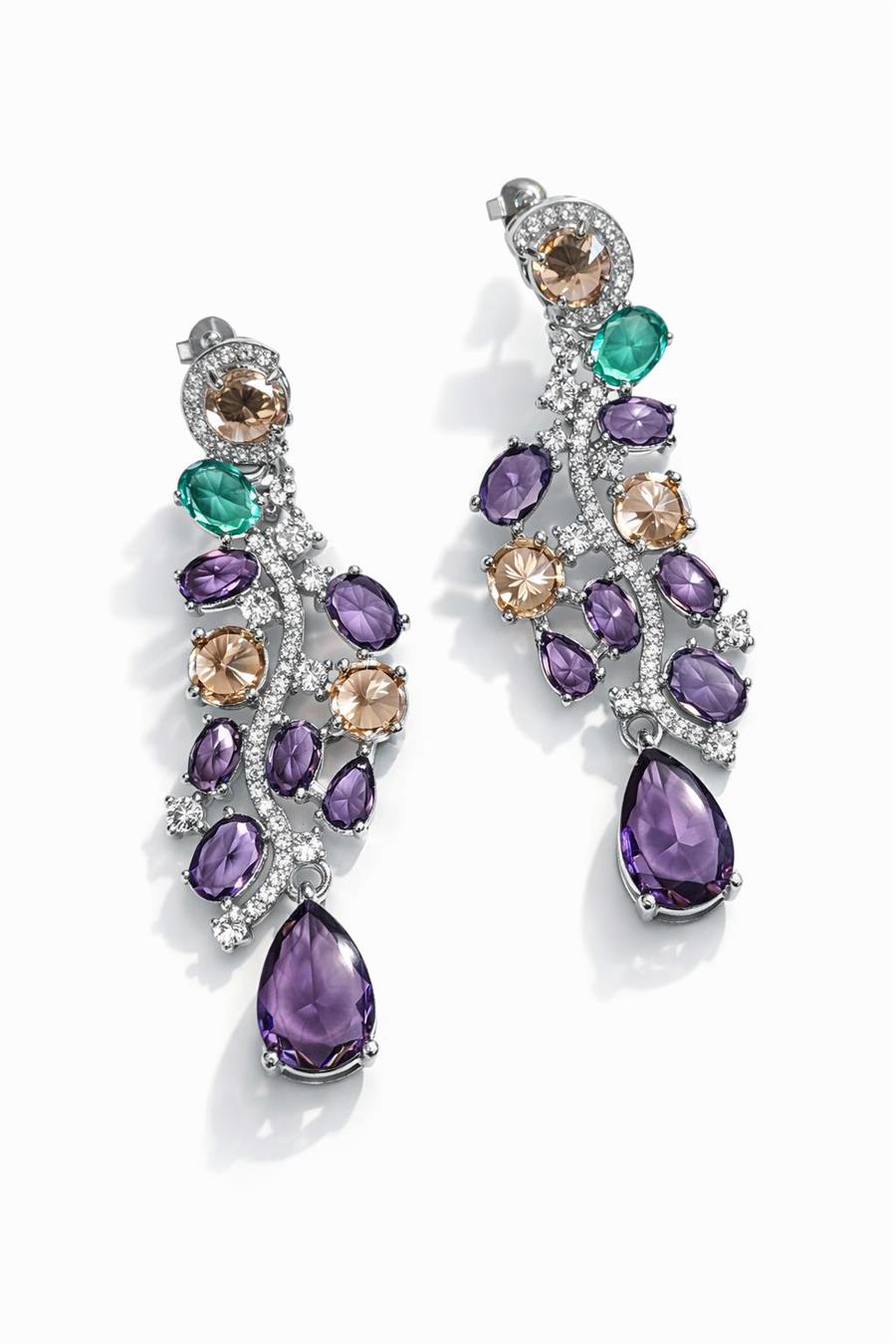 Laura Mor Yeşil Taşlı Şık Statement Küpe